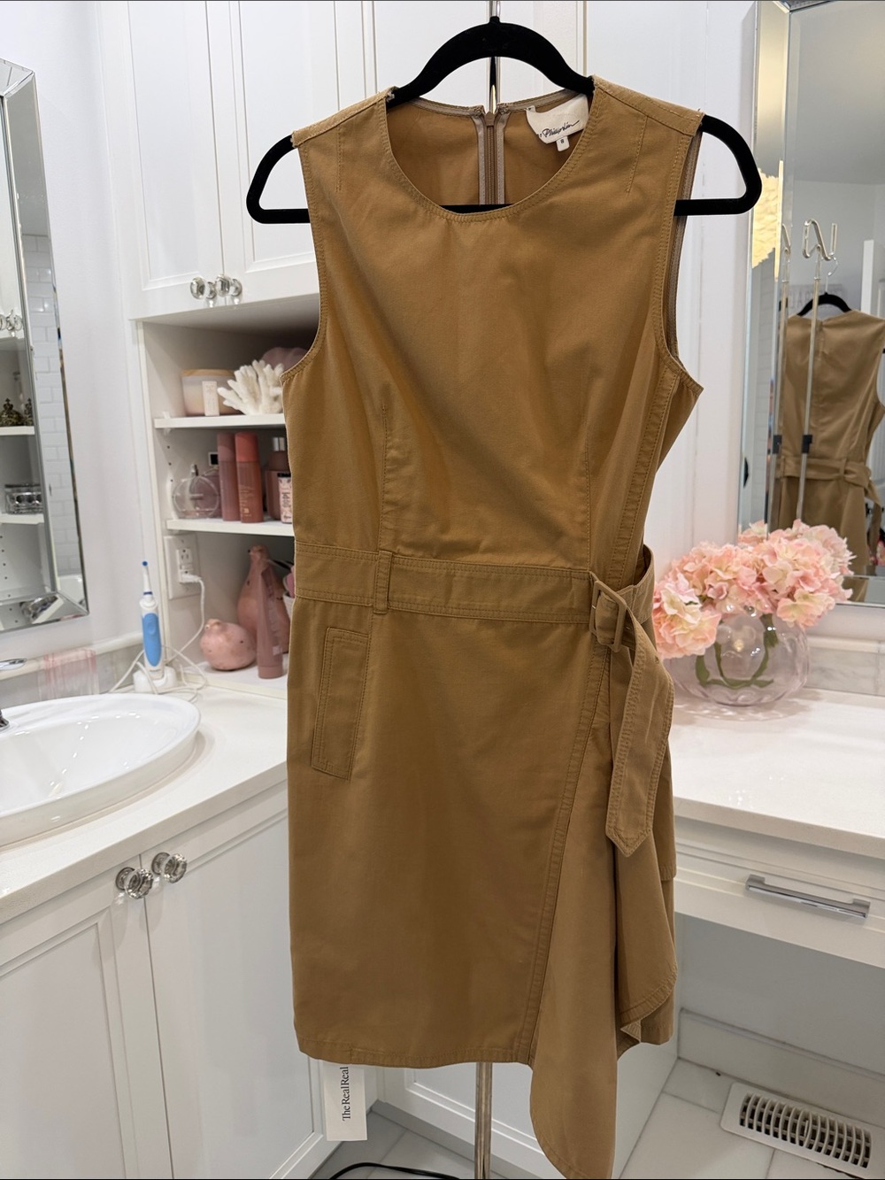 3.1 Phillip Lim Tan Sleeveless Wrap-Tie Cotton Mini Dress